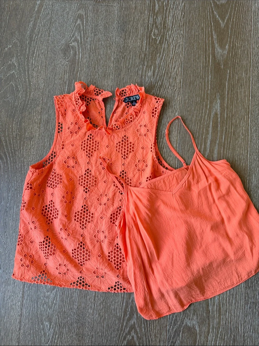 J. Crew Coral Eyelet Ruffle Tank